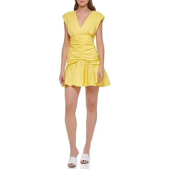 Short Sleeve V-Neck Poplin Midi Dress