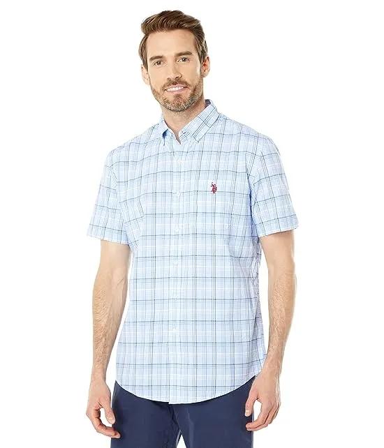 Short Sleeve Yarn-Dyed Slub Medium Plaid Woven Shirt