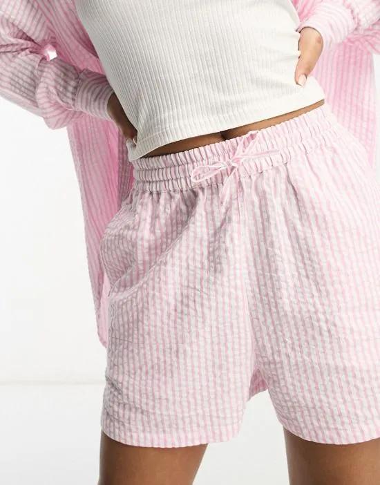 shorts in pink seersucker stripe - part of a set