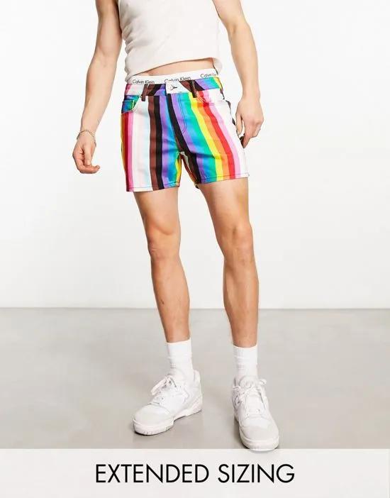 shorts with rainbow print in shorter length