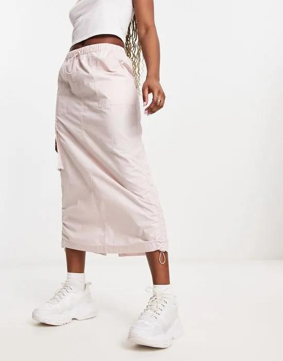 side ruched cargo maxi skirt in pink