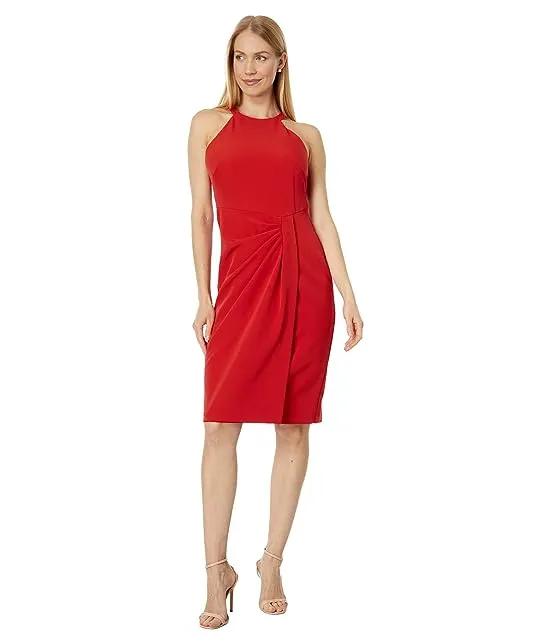 Side Tuck Halter Bodycon Dress in Stretch Crepe