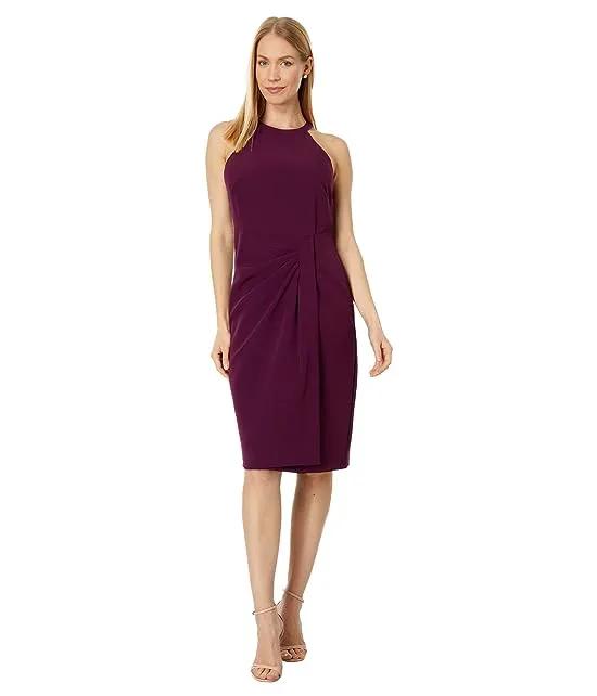 Side Tuck Halter Bodycon Dress in Stretch Crepe