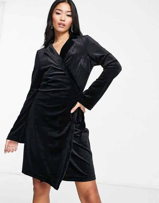 sifa long sleeve wrap blazer dress in black