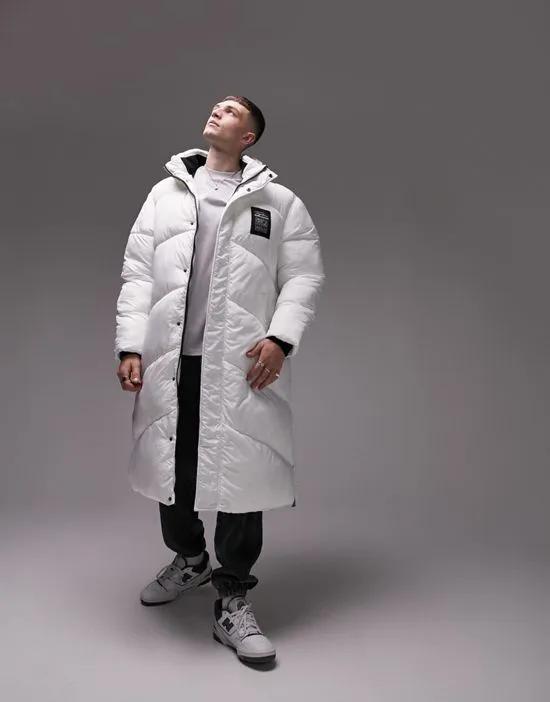signature longline puffer jacket with hood in white
