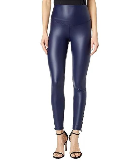 Signature Waistband Faux Leather Leggings with Zipper
