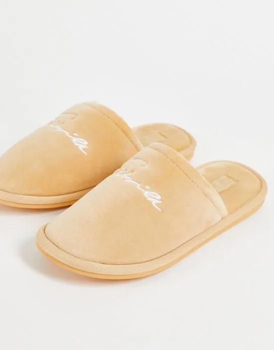 Siksilk script slippers in beige