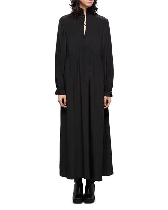 Silk Peasant Midi Dress