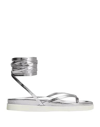 Silver Flip flops LEATHER LACE-UP FLAT TOE-POST SANDALS
