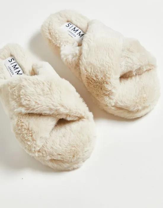 Simmi London Alice fluffy slippers in cream
