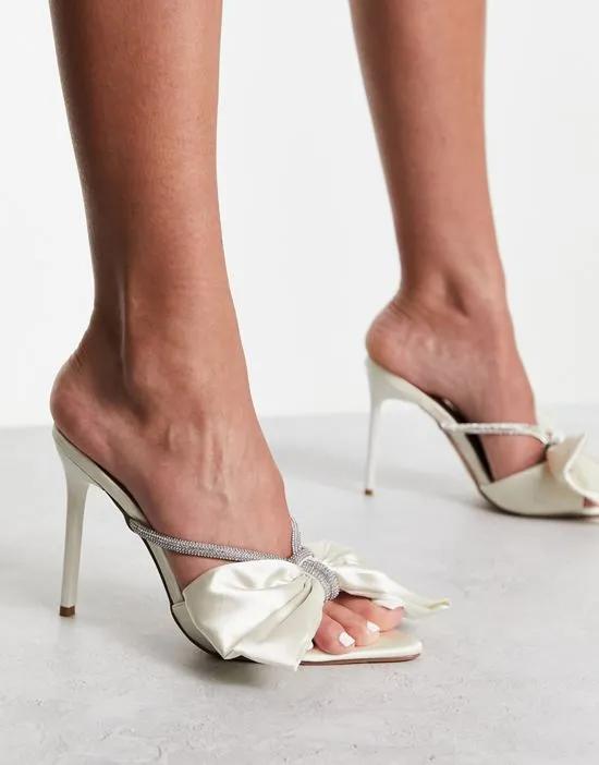 Simmi London Bridal Ezlili heeled sandals with bow in ivory satin