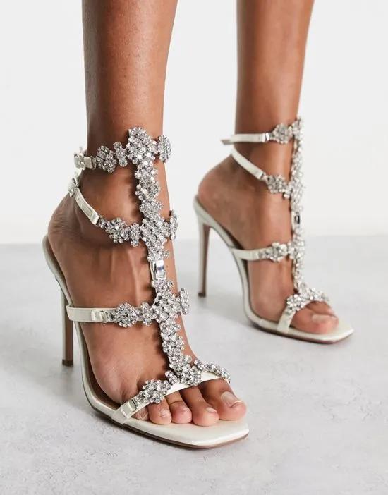 Simmi London Bridal Isabeau embellished heeled sandals in ivory satin