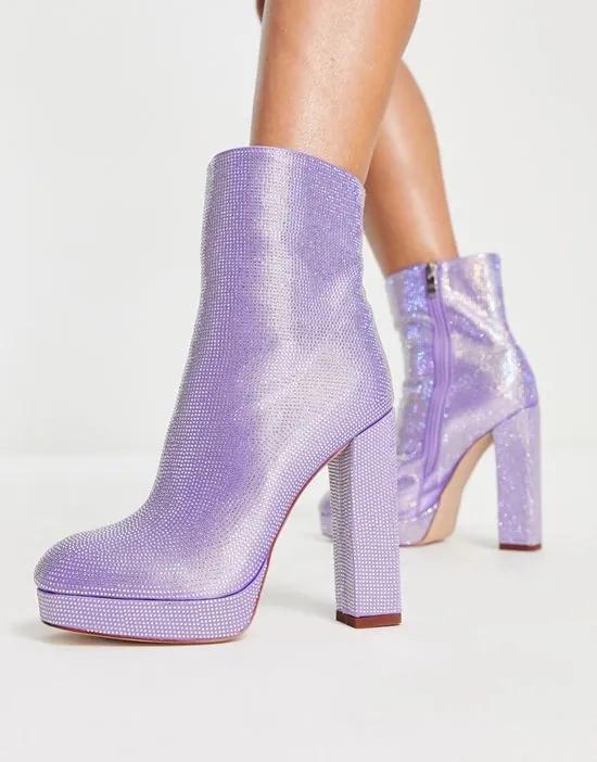Simmi London Hans rhinestone heeled ankle boots in purple
