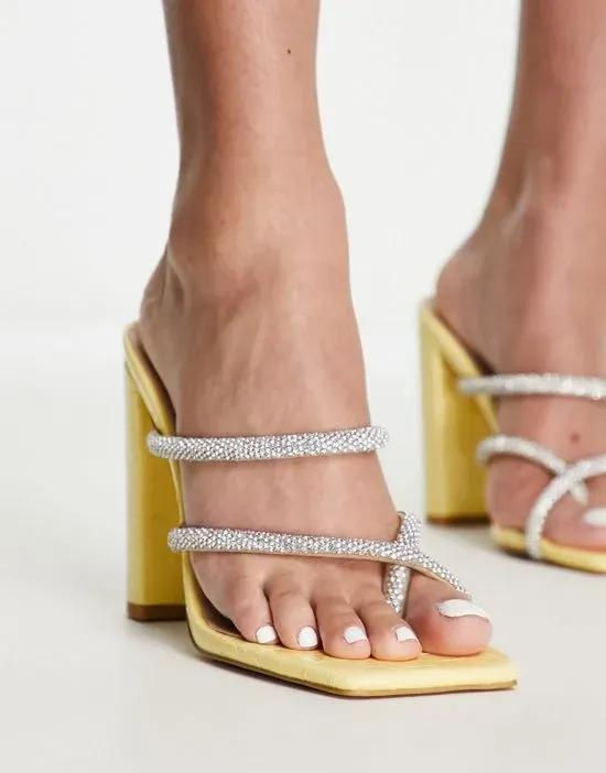 Simmi London Heera embellished block heel sandals in yellow croc