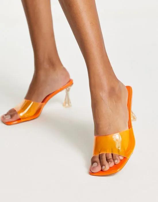 Simmi London mid heeled mule sandals in orange