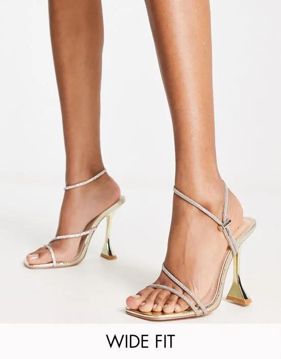 Simmi London Wide Fit Asmara embellished heeled sandals in gold