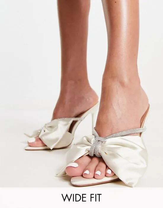 Simmi London Wide Fit Bridal Ezlili heeled sandals with bow in ivory satin
