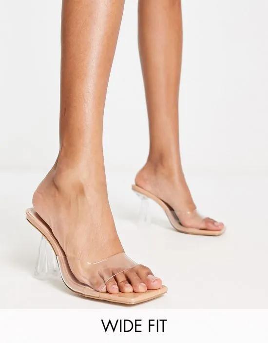 Simmi London Wide Fit Caelina heeled mules in clear