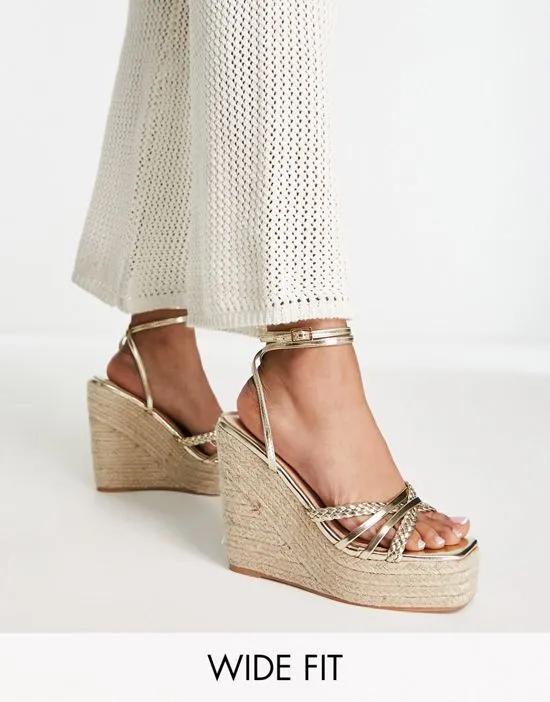 Simmi London Wide Fit Fabiana espadrille wedge sandals in gold