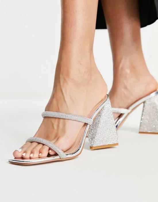 Simmi London Wide Fit Peruvian embellished strap block heel sandals in silver