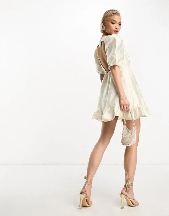 Sister Jane jacquard mini dress with open heart back in ivory
