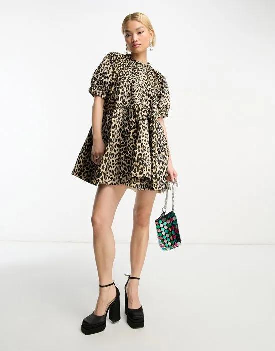 Sister Jane jacquard tiered mini dress in leopard