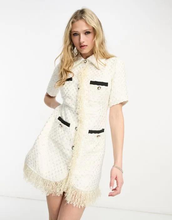 Sister Jane tailored mini dress with button up in cream
