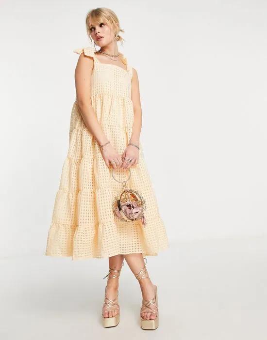 Sister Jane tiered midi dress with tie straps in yellow gingham