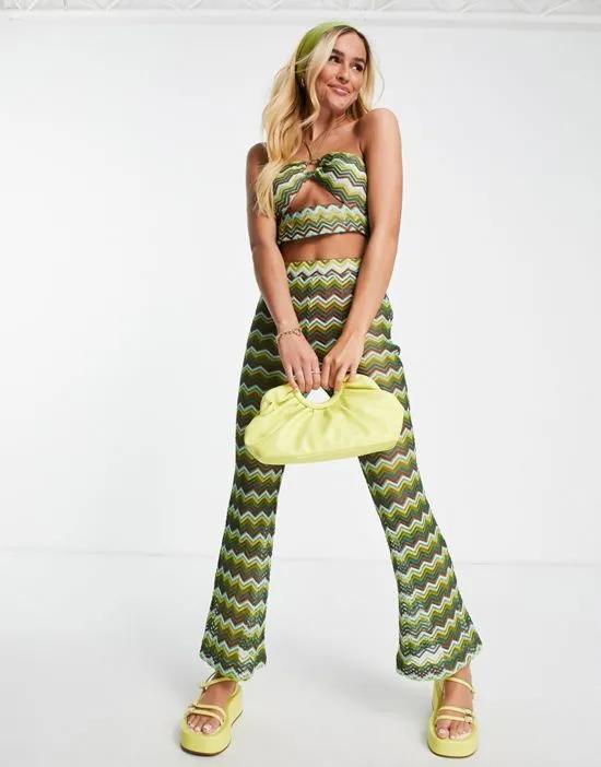 Sisters Of The Tribe high waisted kick flare pants in zig zag retro print - part of a set
