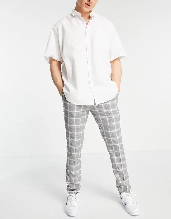 skinny check pants in gray and white