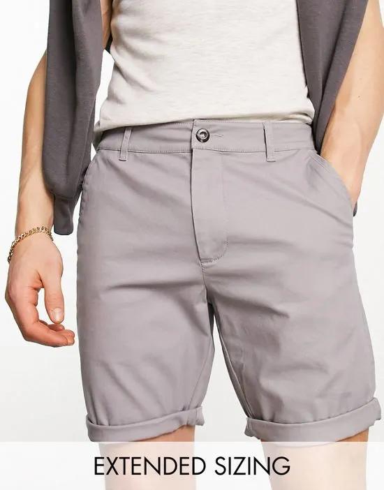 skinny chino shorts in mid length in light gray