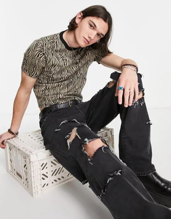 skinny cropped t-shirt in brown jacquard