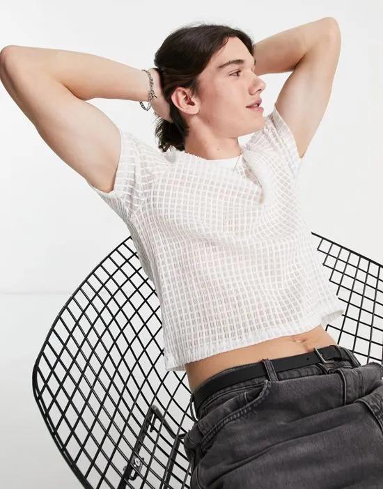 skinny cropped T-shirt in white burnout texture