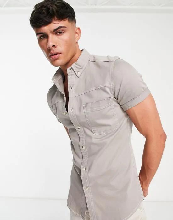 skinny denim shirt in light grey