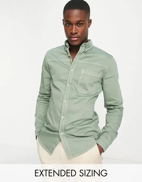 skinny denim shirt in sage green