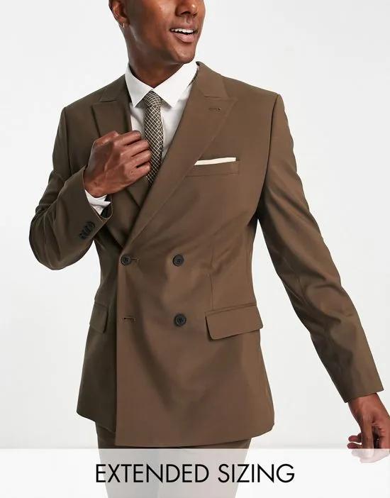 skinny double breasted suit jacket in chocolate brown