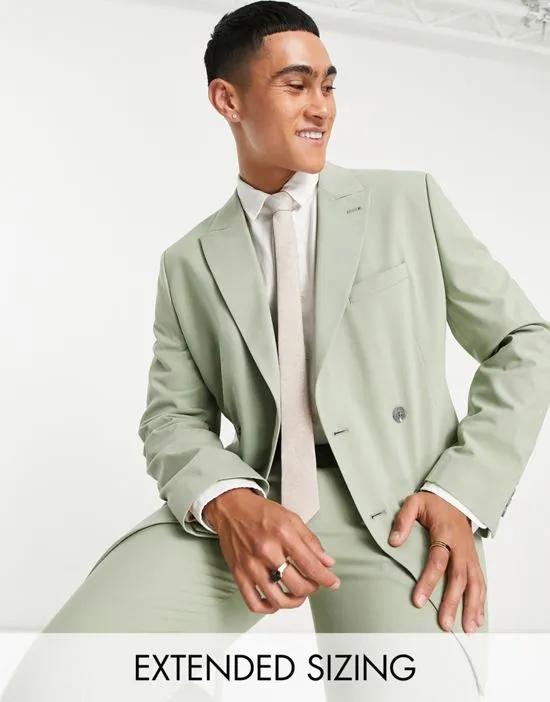 skinny double breasted suit jacket in sage green