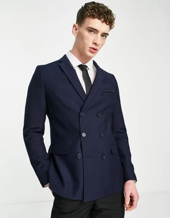skinny fit double breasted suit jacket