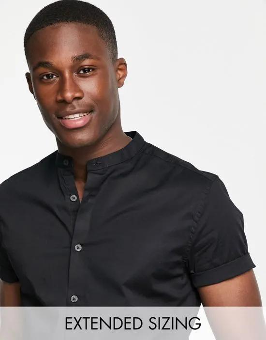 skinny fit shirt with band collar in black