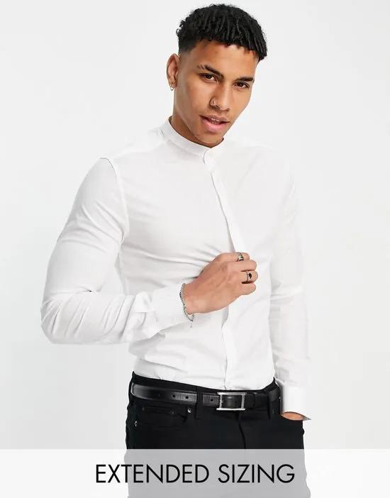 skinny fit shirt with band collar in white