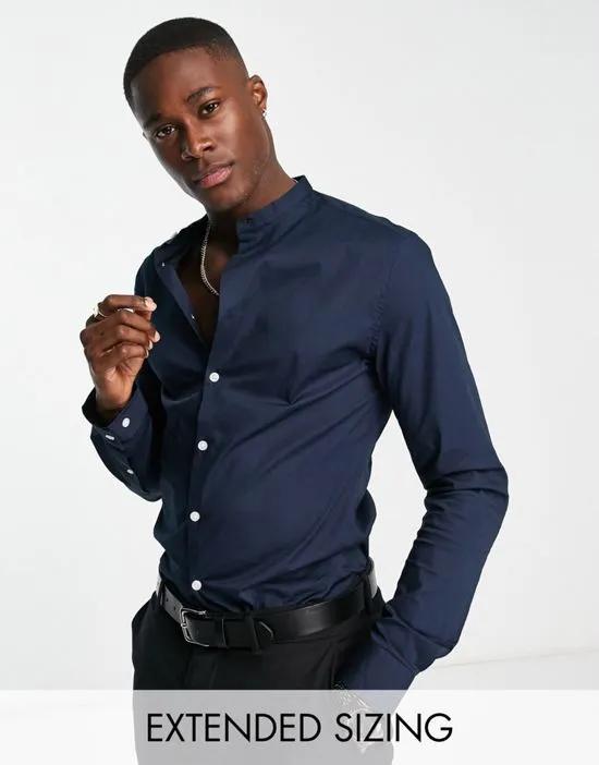 skinny fit shirt with grandad collar in navy