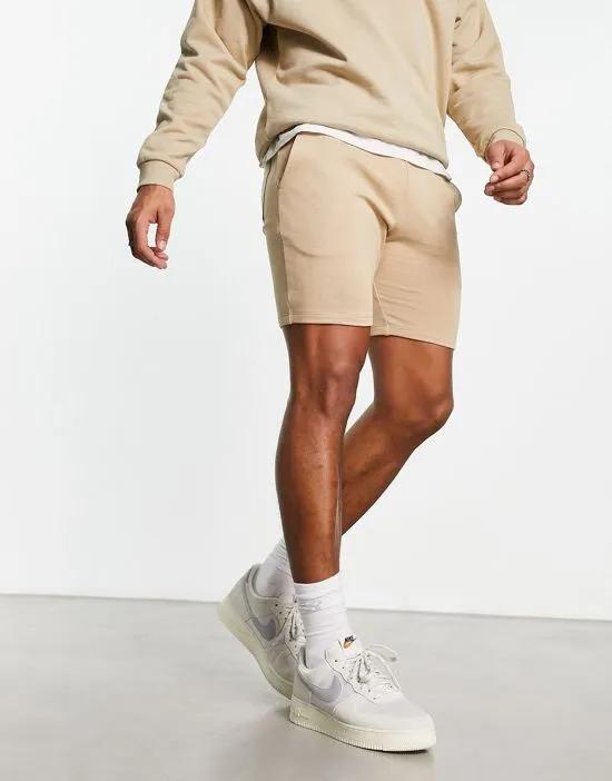 skinny jersey shorts in beige