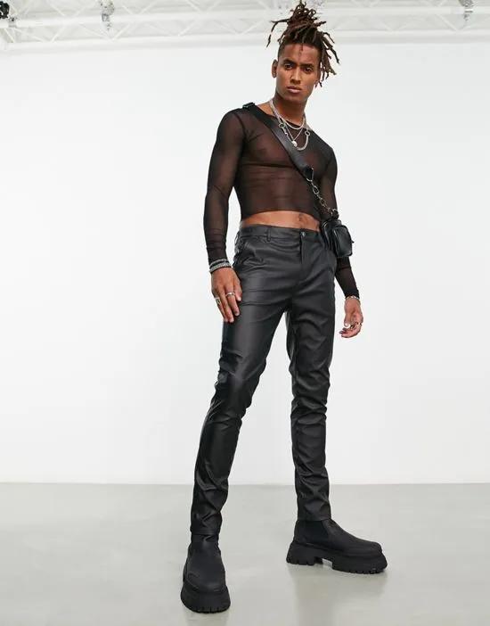 skinny pants in matte leather look- BLACK