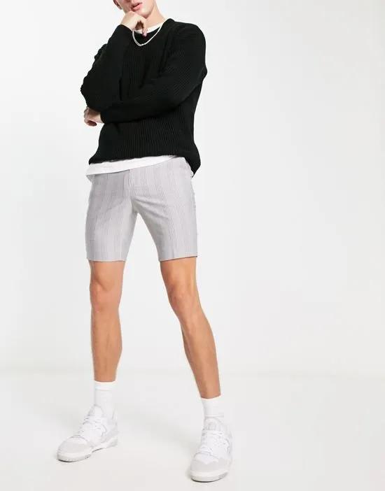 skinny smart shorts in gray prince of wales check