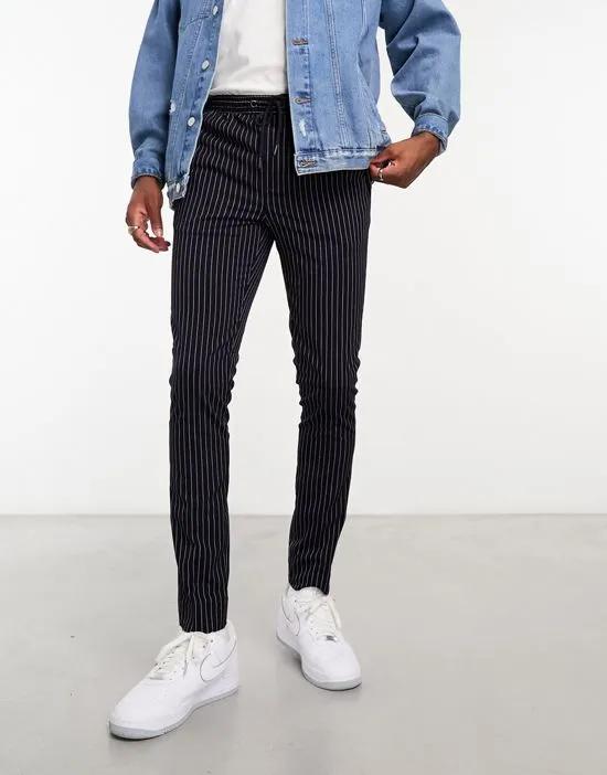 skinny smart sweatpants in navy pin stripe
