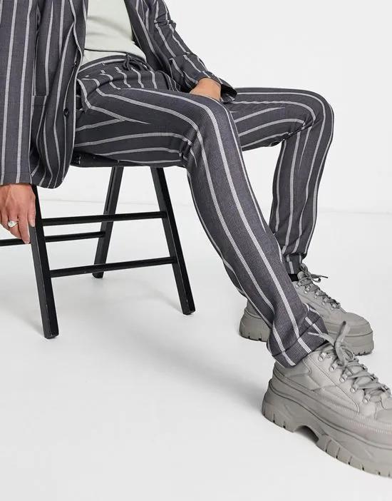 skinny soft tailored suit pants in gray waffle stripe