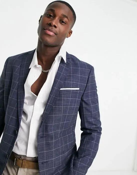 skinny suit jacket in blue check