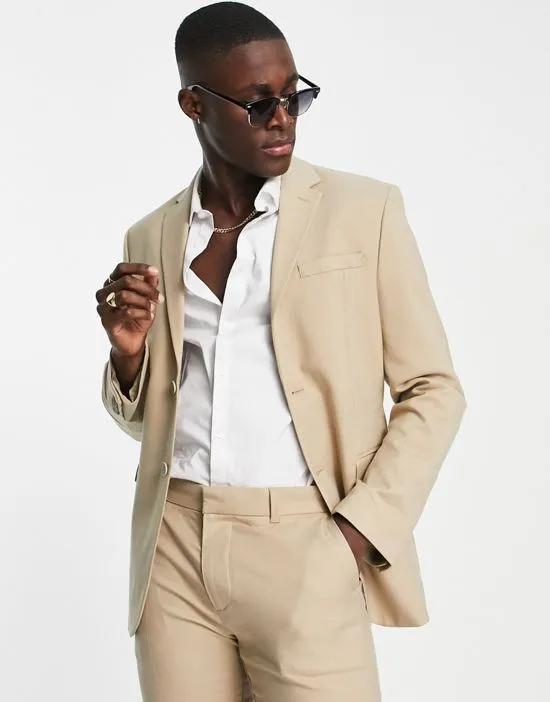 skinny suit jacket in tan