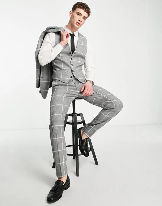 skinny suit pants in gray check
