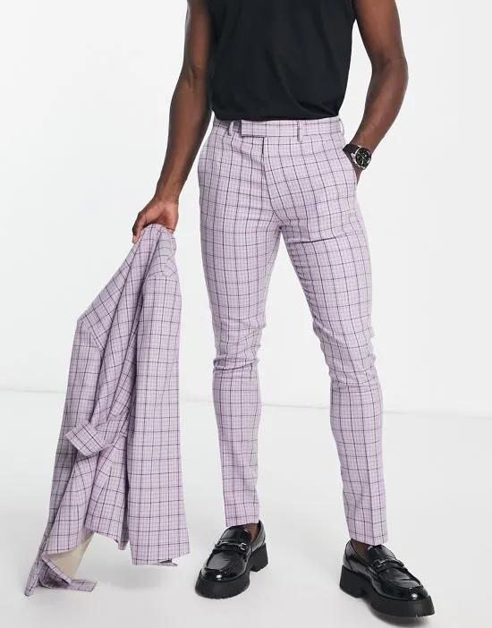 skinny suit pants in light lilac check